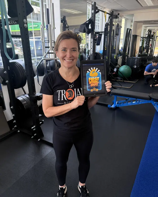 A Fravola Fitness member celebrating their first workout